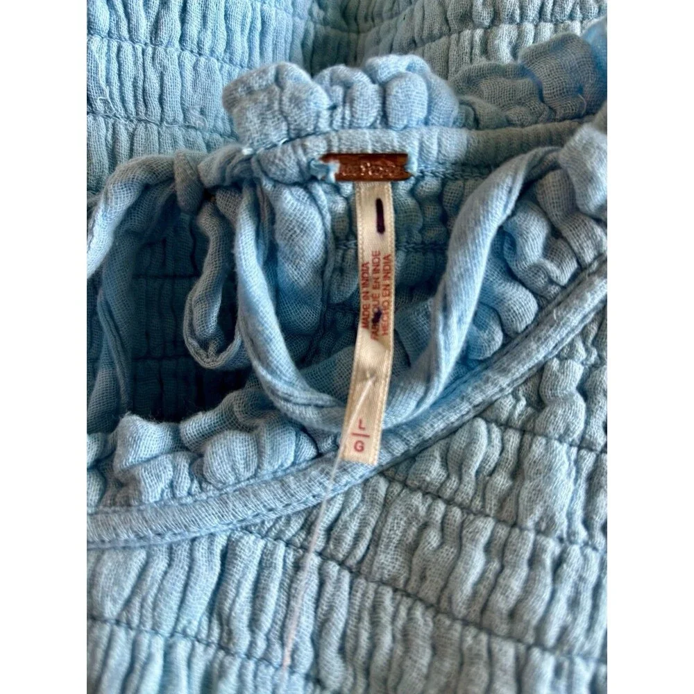 Free People A Sight To See Light Blue Smocked Gauzy Top Size Large NWT $108